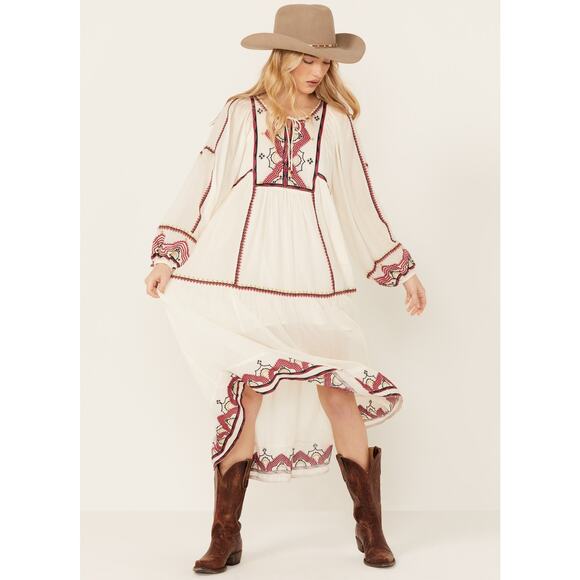 Free People Sweet Escape Midi Dress Embroidered Boho Cottage Western Hippie M - Picture 2 of 15